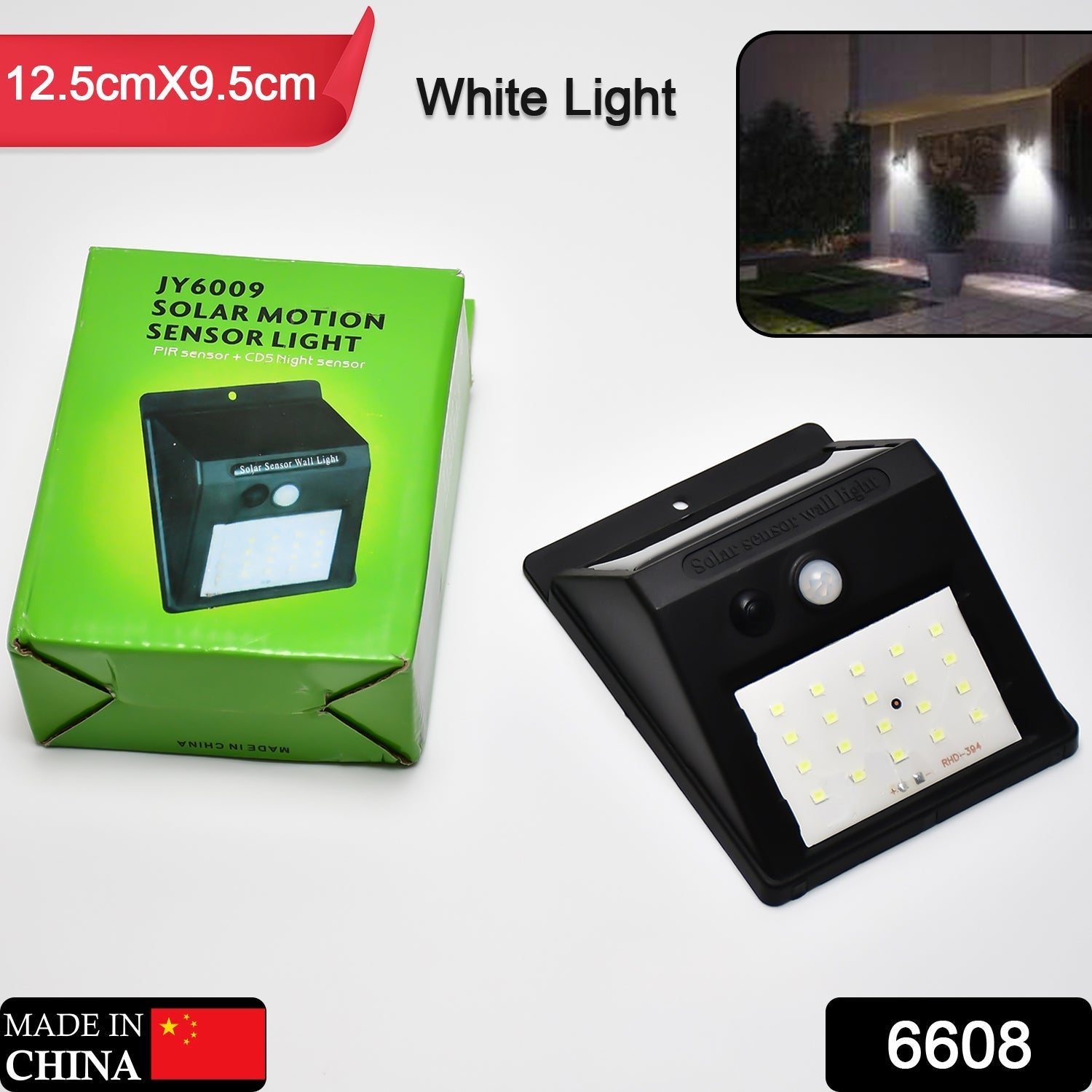 6608 White Solar Wireless Security Motion Sensor LED Night Light for Home Outdoor/Garden Wall. 