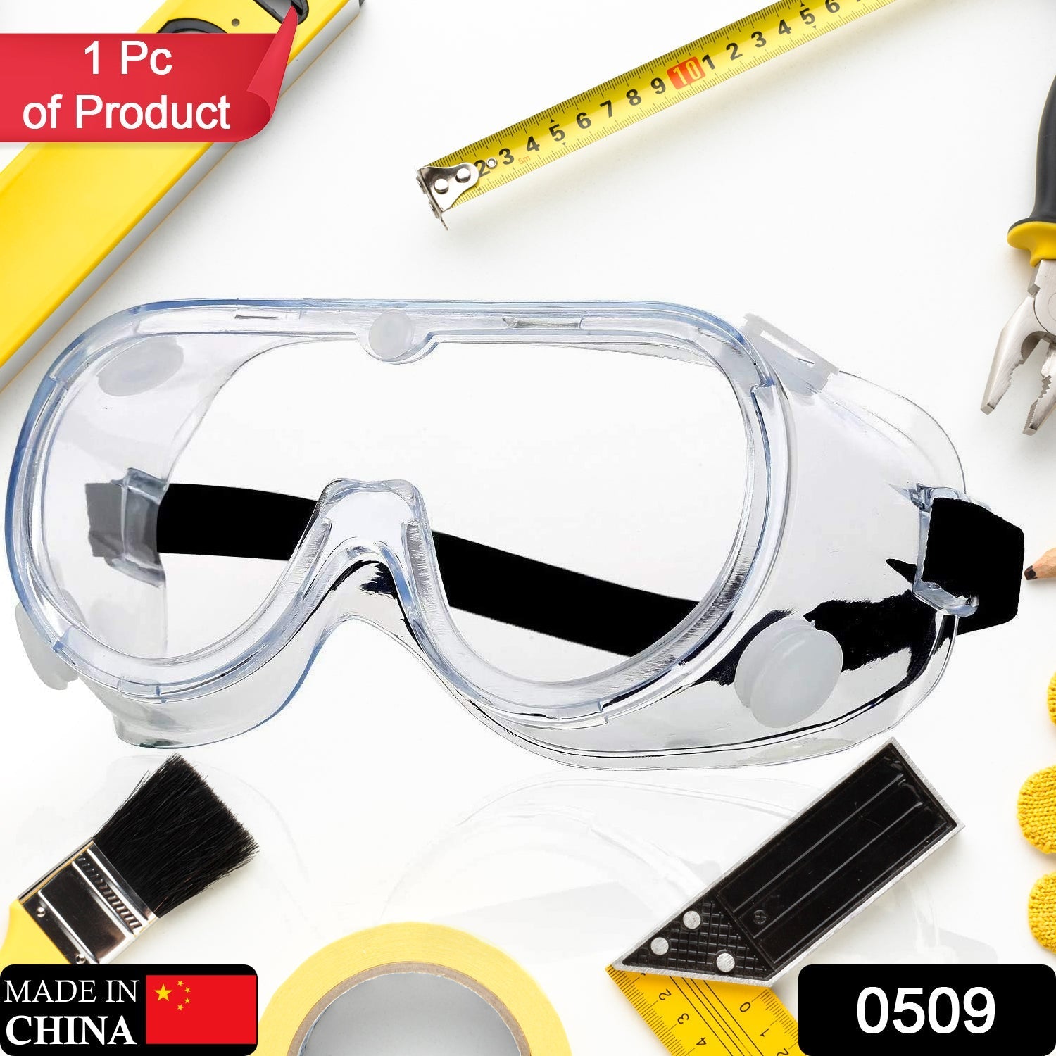 0509 Safety Goggles, Technic Safety Goggles Protection for Classroom Home & Workplace Prevent The Impact of Dust Droplets Gas Protection Glass 