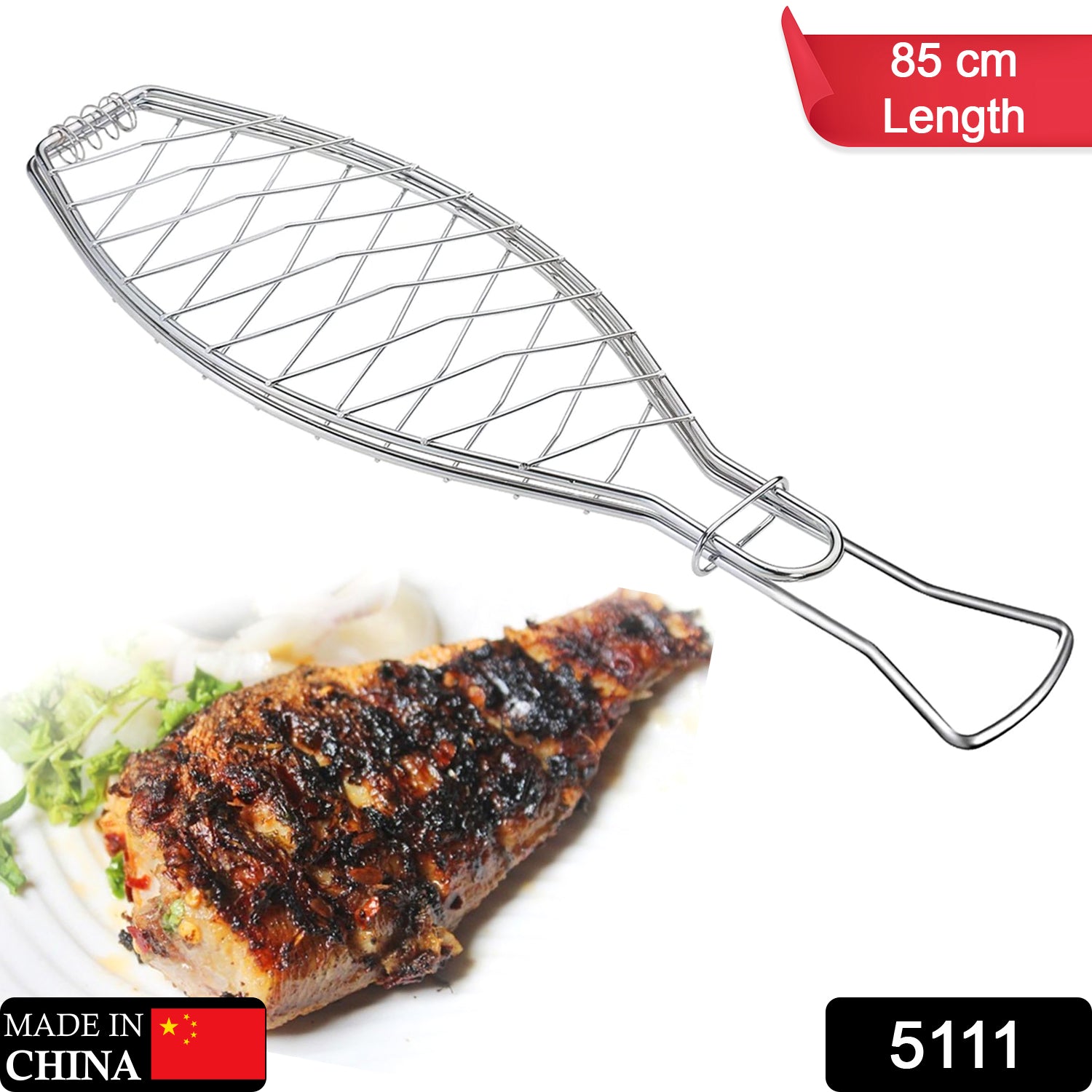 5111 Stainless Steel BBQ Barbecue Fish Grill Net Basket, Standard, Silver 