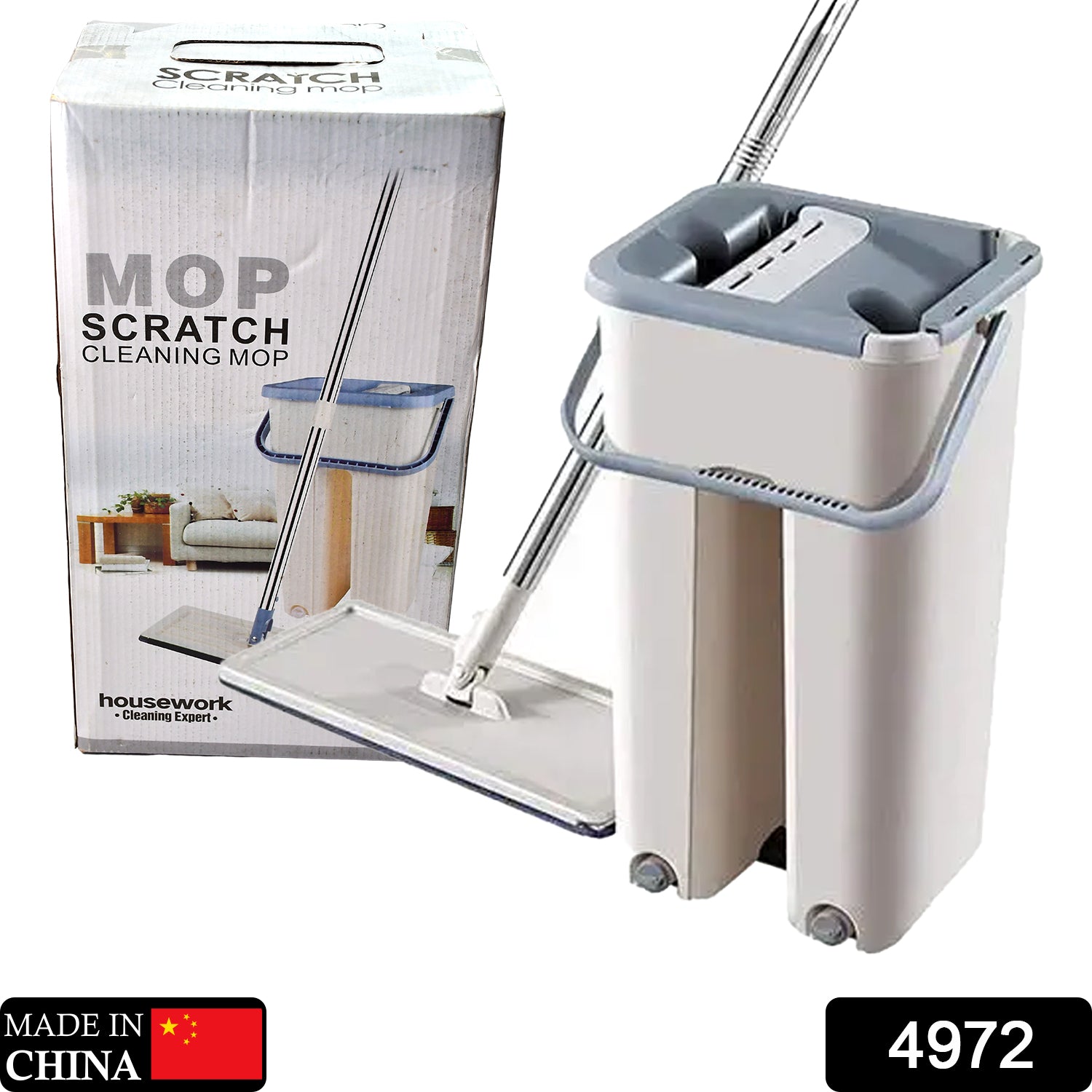 4972 Scratch Cleaning MOP with 2 in 1 SELF Clean WASH Dry Hands Free Flat Mop 