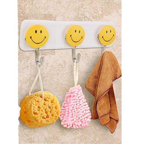 1111 Self Adhesive Smiley Face Wall Hooks (Pack of 3) 