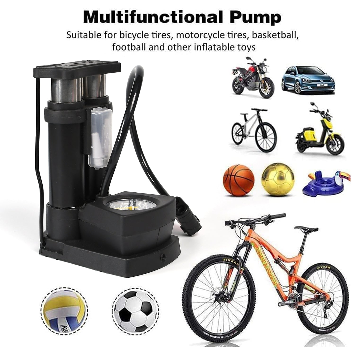 0533 Portable Mini Bike Pump/Cycle Pump Foot Activated with Gauge Floor Bicycle Pump & Cycle Pump 