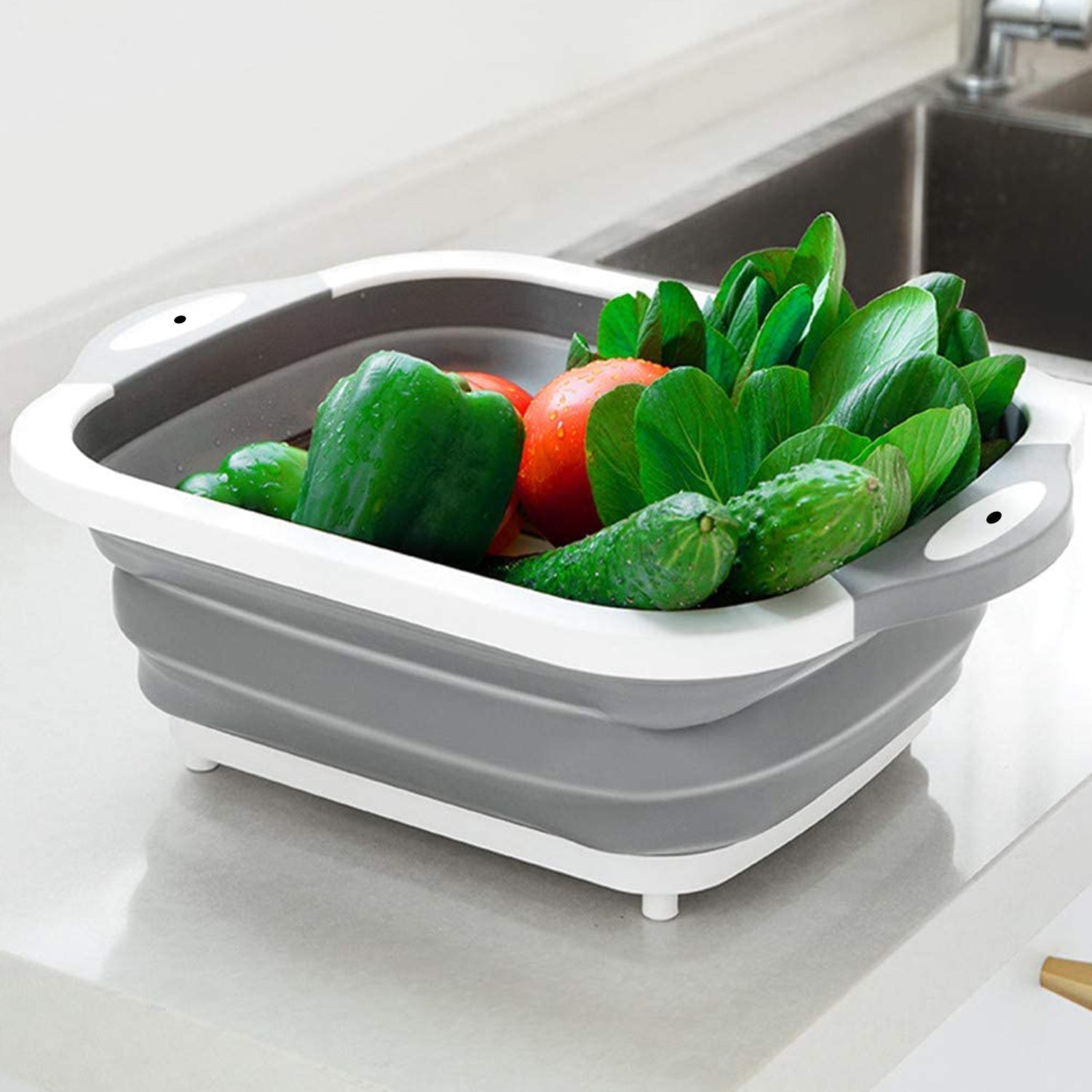 0098L COLLAPSIBLE CUTTING BOARD WITH DISH TUB BASKET For Kitchen Use ( 1 Pcs ) 
