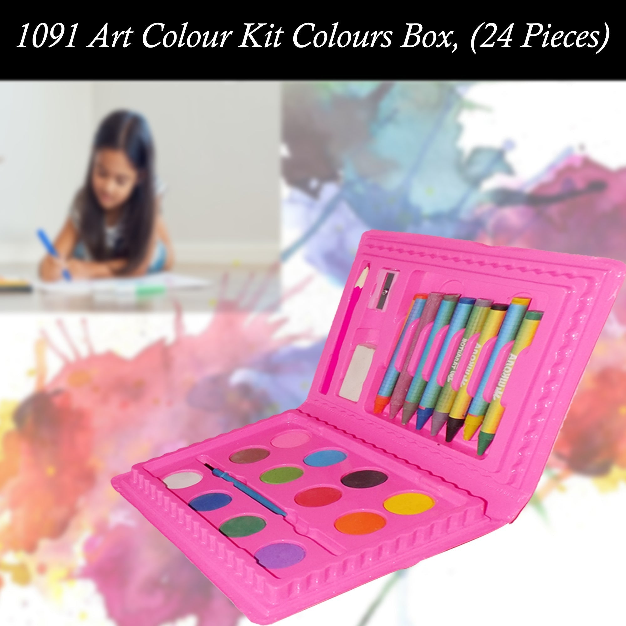 1091A Coloring Combo Colors Box Color Pencil, Crayons, Water Color, Sketch Pens (Set of 24) 