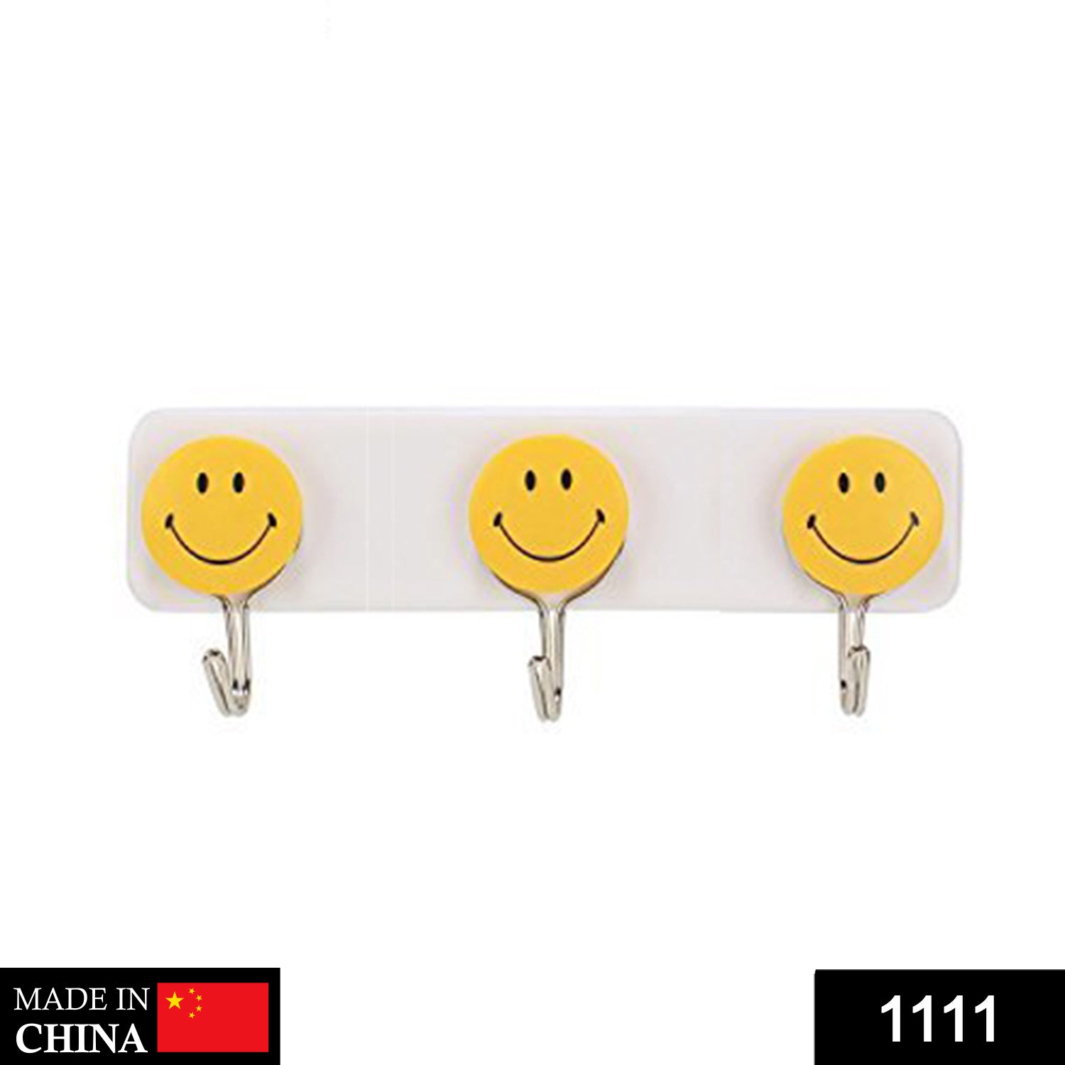 1111 Self Adhesive Smiley Face Wall Hooks (Pack of 3) 