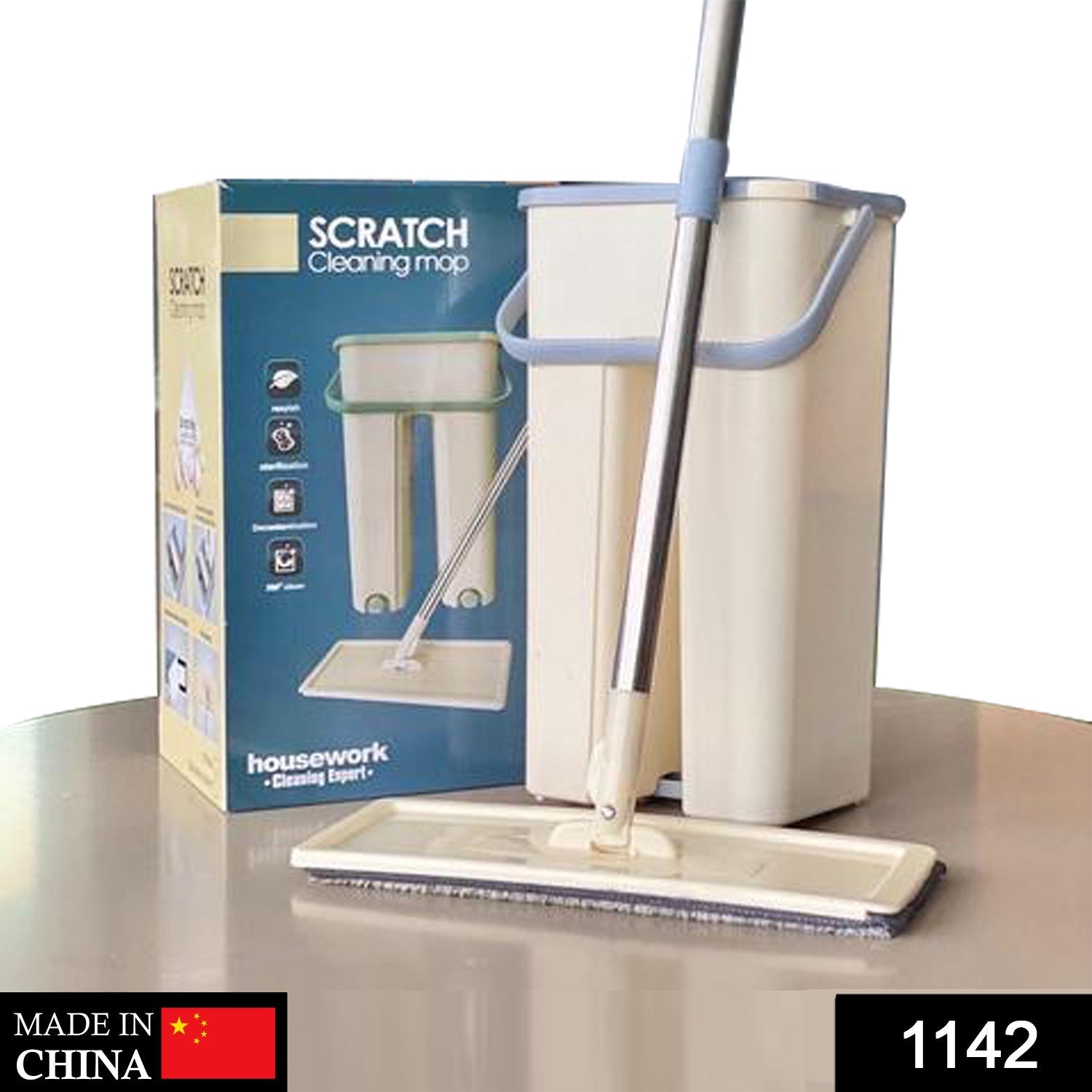 1142 Scratch Cleaning Mop with 2 in 1 Self Clean Wash Dry Hands Free Flat Mop 
