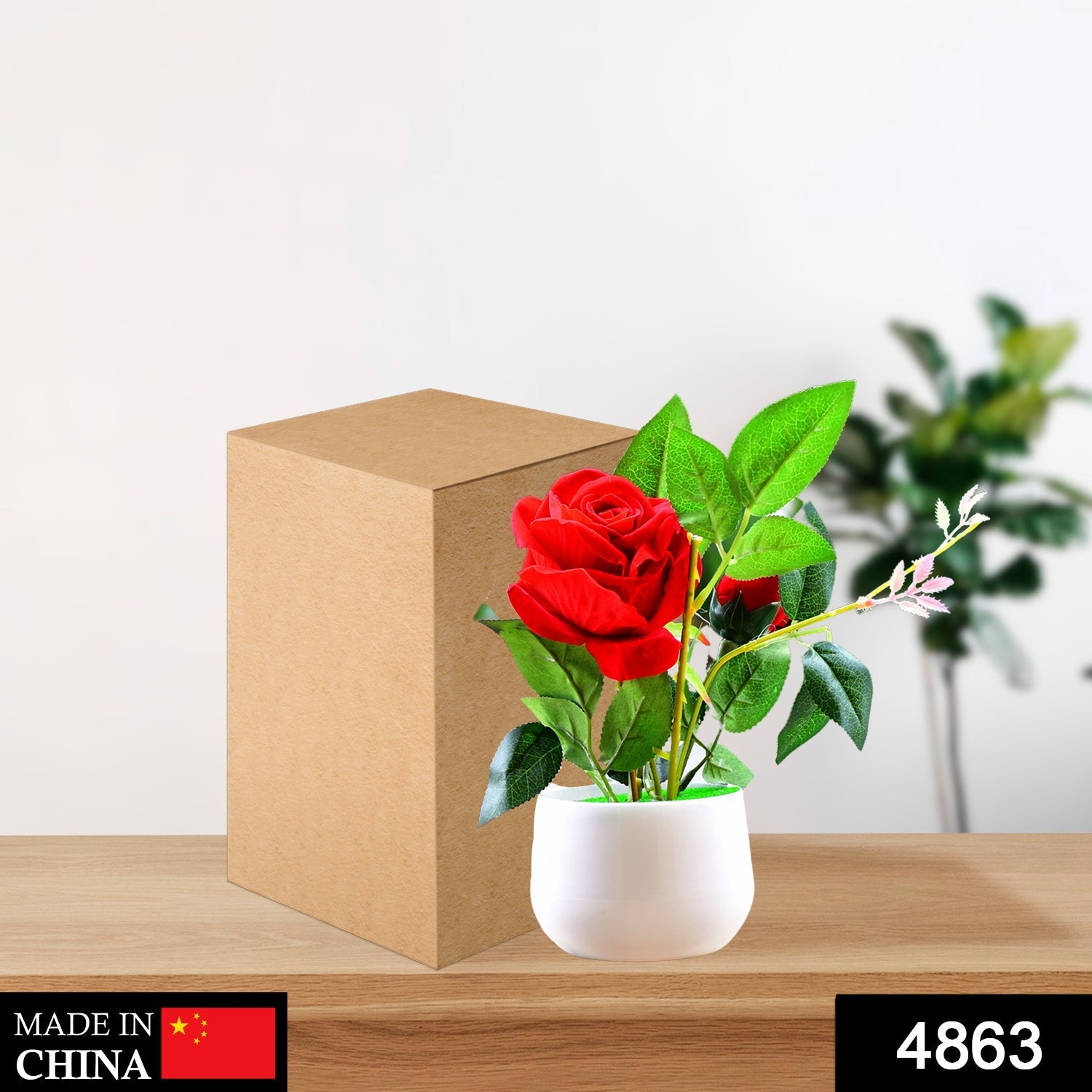 4863 Artificial Rose Flower Plant With Pot, For Home Office Or Gift 