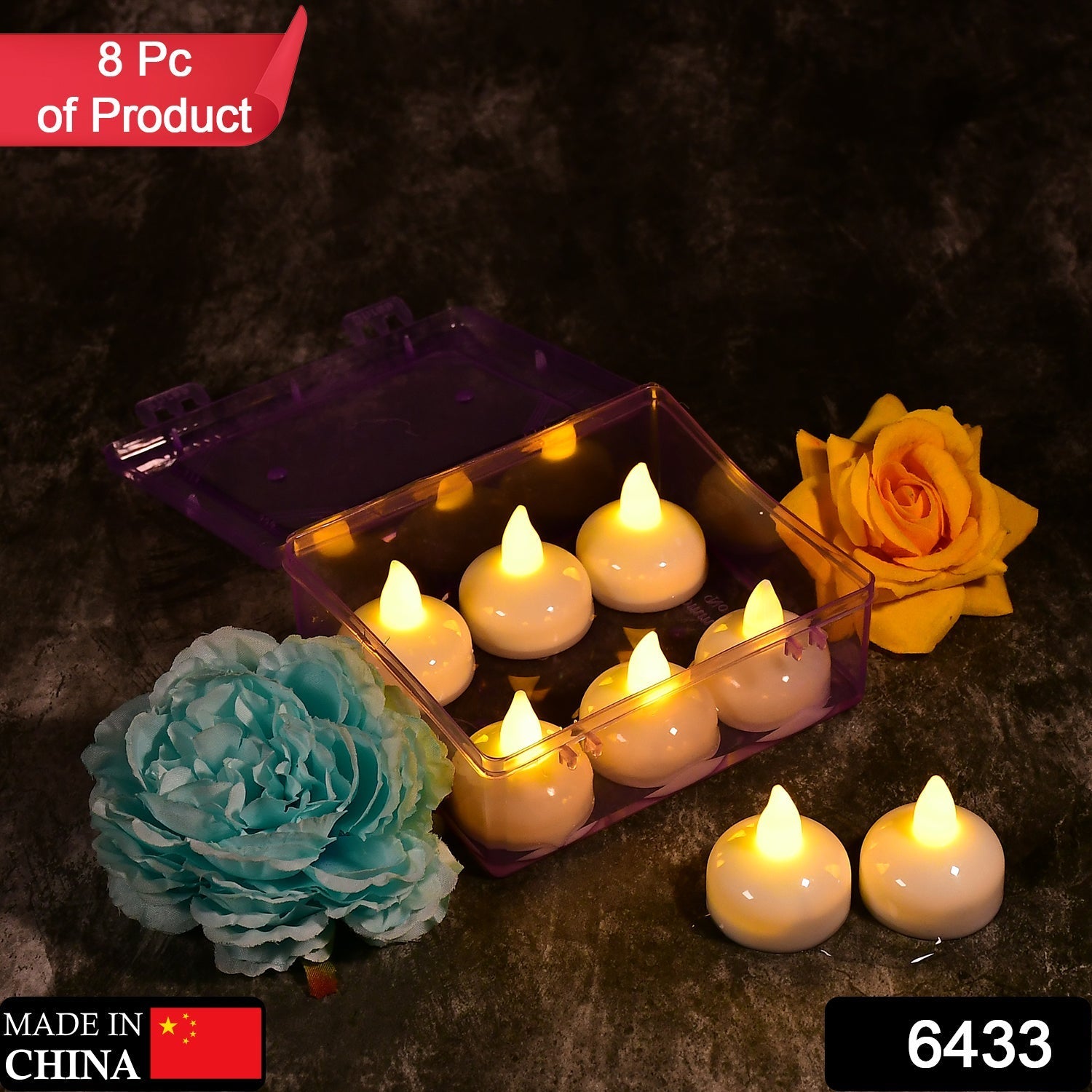 6433 Set of 8Pcs With transparent box. Flameless Floating Candles Battery Operated Tea Lights Tealight Candle - Decorative, Wedding. 