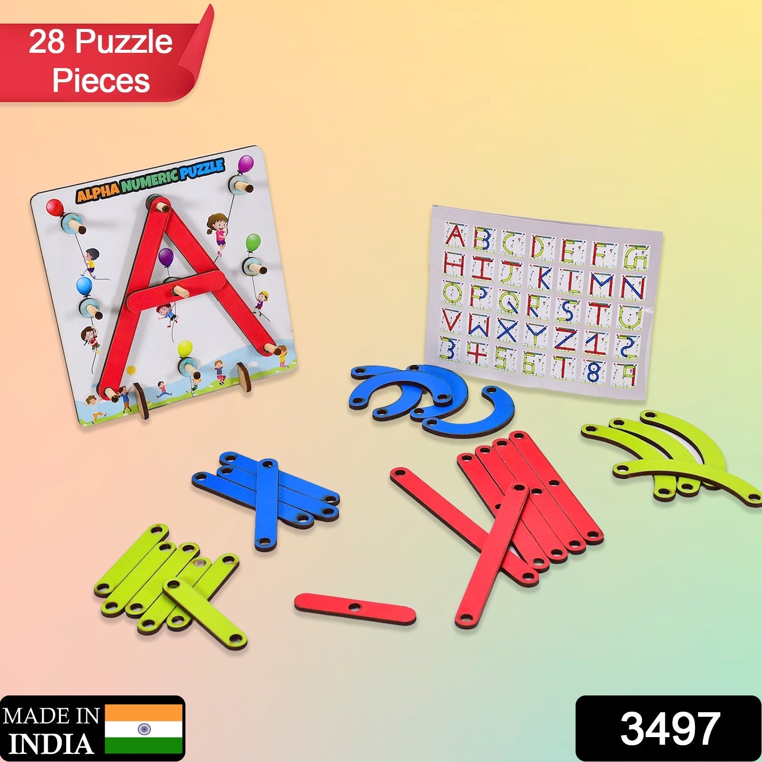 3497 Alpha Numeric Puzzle Construction Puzzle Toys For Kids 3+ Years For Teaching Letters, Numbers Amd-