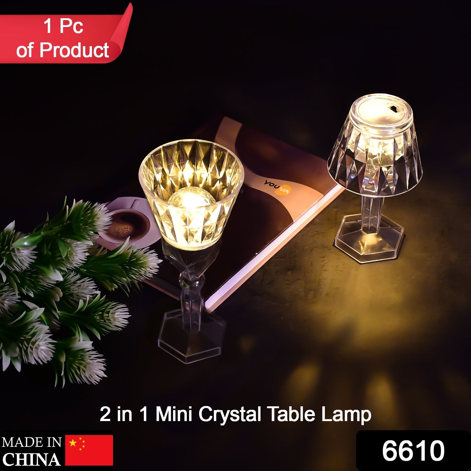 6610 2in1 Transparent Mini Crystal Table Lamp with Reflection Light 