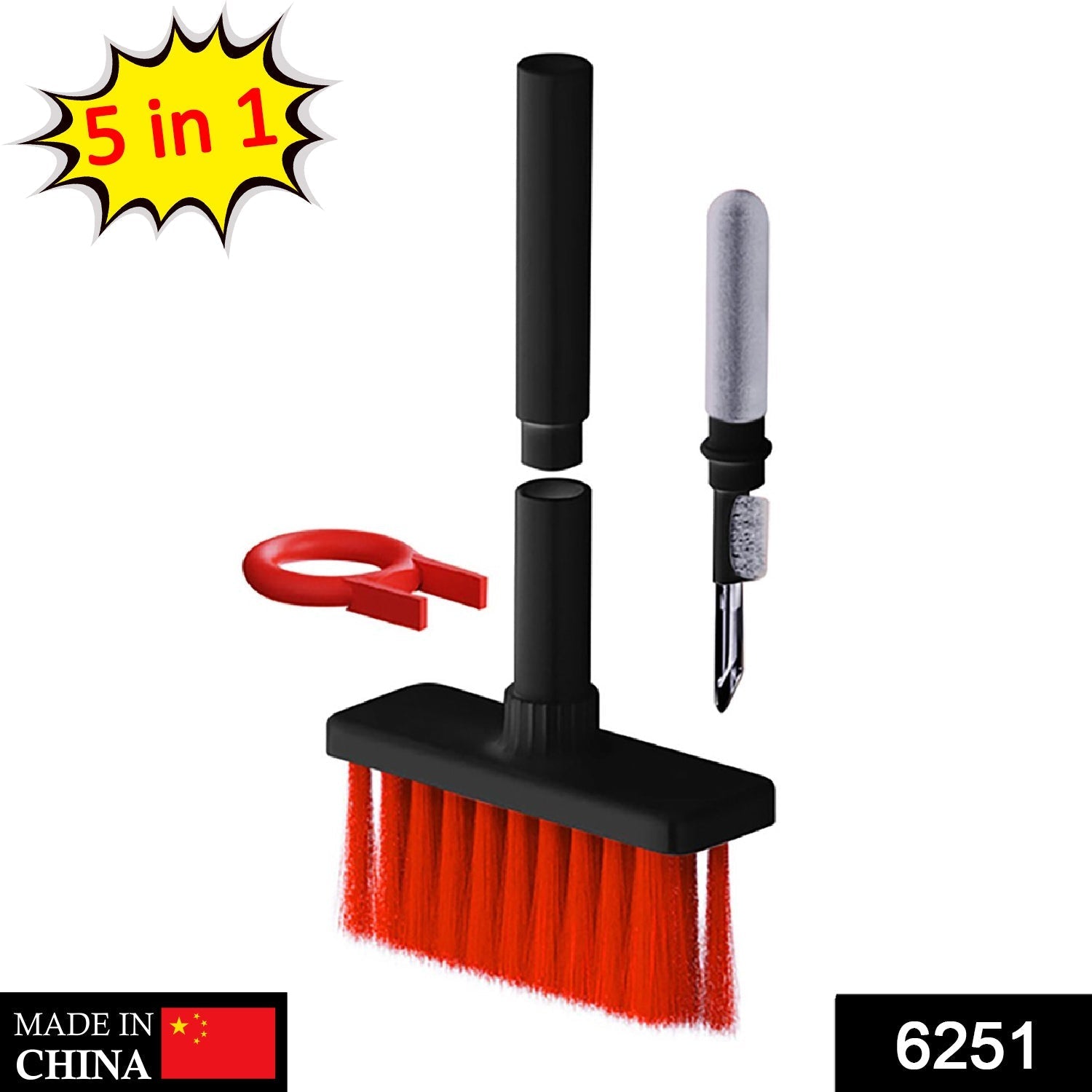 6251 5in1 Multi-Function Soft Dust Clean Bush for Computer Cleaning, with Corner Gap Duster Keycap Puller Remover for Gamer Pc 