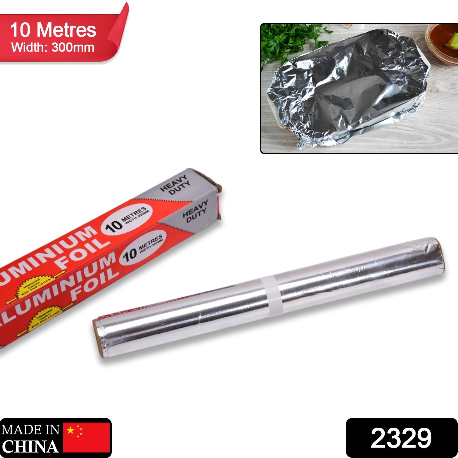 2329 Aluminum Foil Roll Heavy Duty Non Stick Thick Aluminum Foil Sheet Baking Grilling Tool (10mX300mm) 