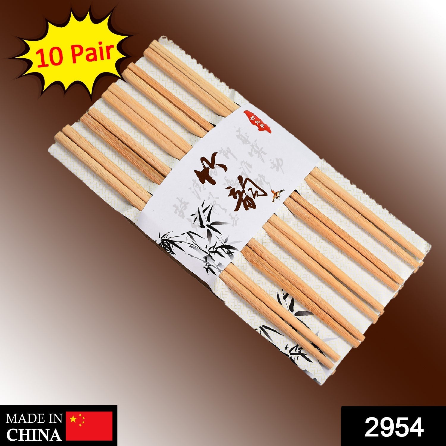 2954 Designer Natural Round Bamboo Reusable Chopsticks 