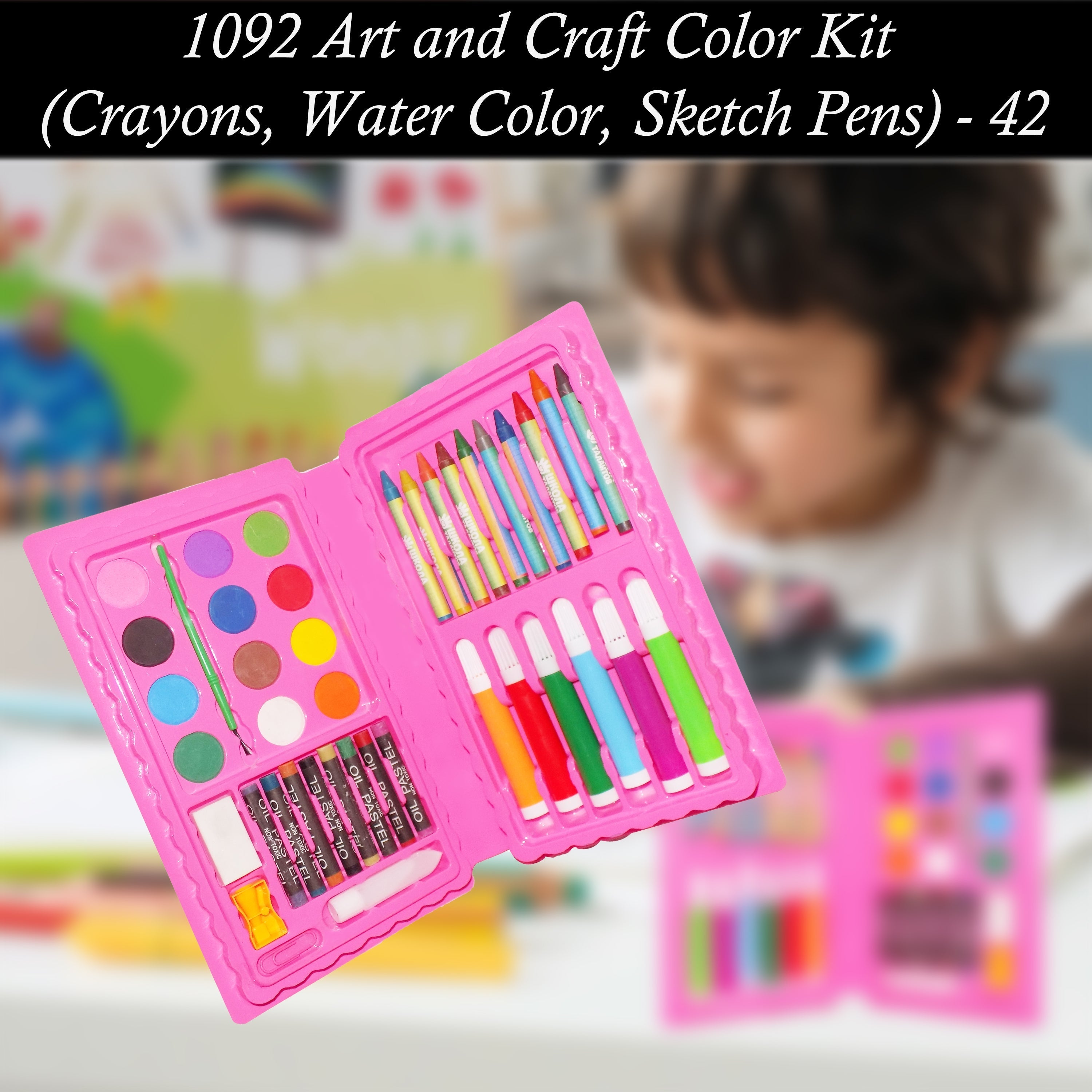 1092A Coloring Combo Colors Box Color Pencil, Crayons, Water Color, Sketch Pens Set of 42 
