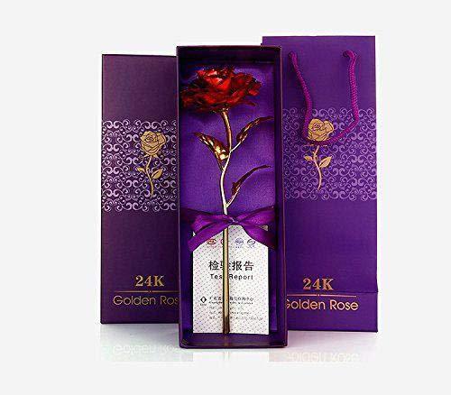 879 24K Artificial Golden Rose/Gold Red Rose with Gift Box (10 inches) 