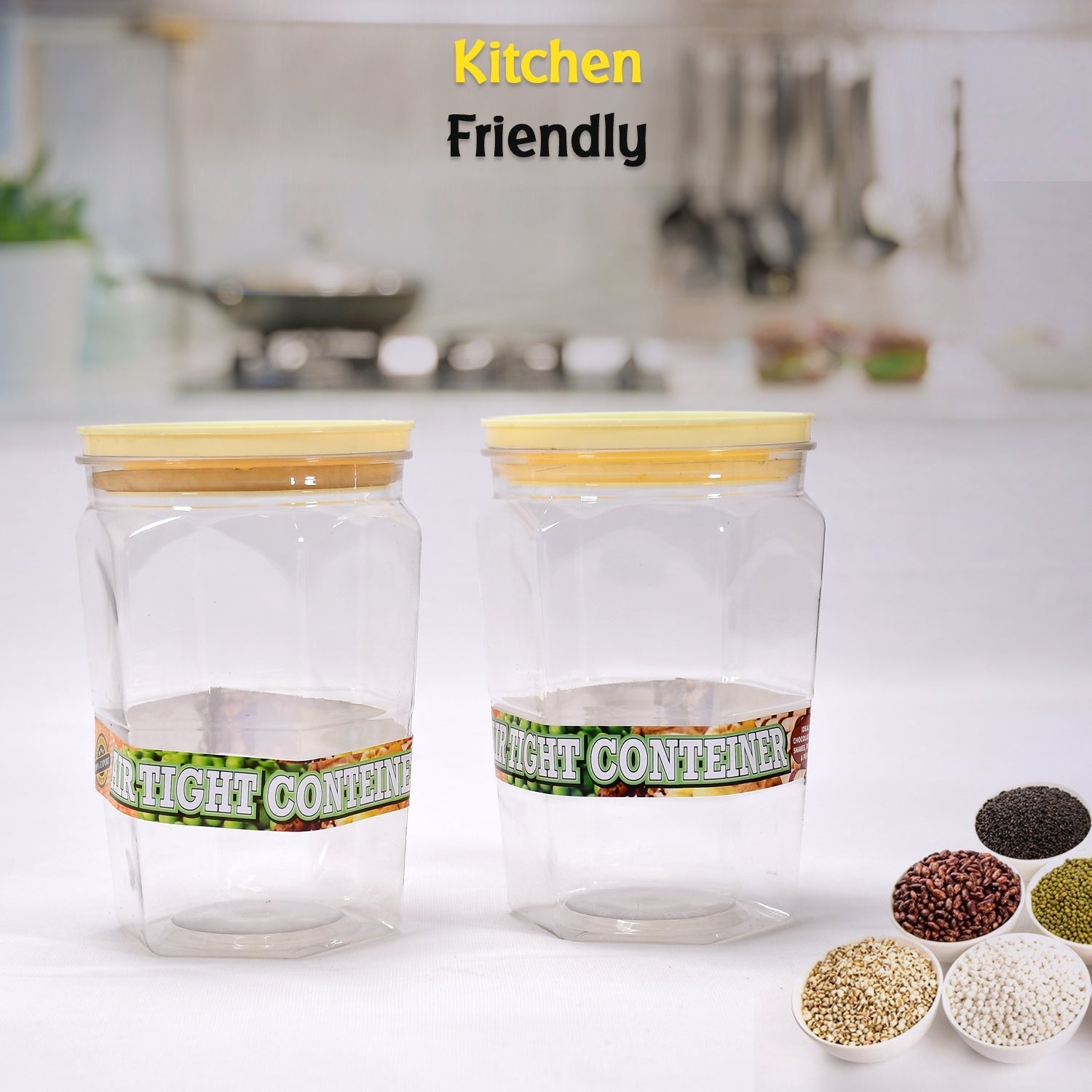 2298 Air Tight Kitchen Storage Container for Rice | Dal | Atta, BPA-Free, Flour | Cereals | Snacks | Stackable | Modular, Round. (Approx - 1100Ml, Set of 2pcs) 