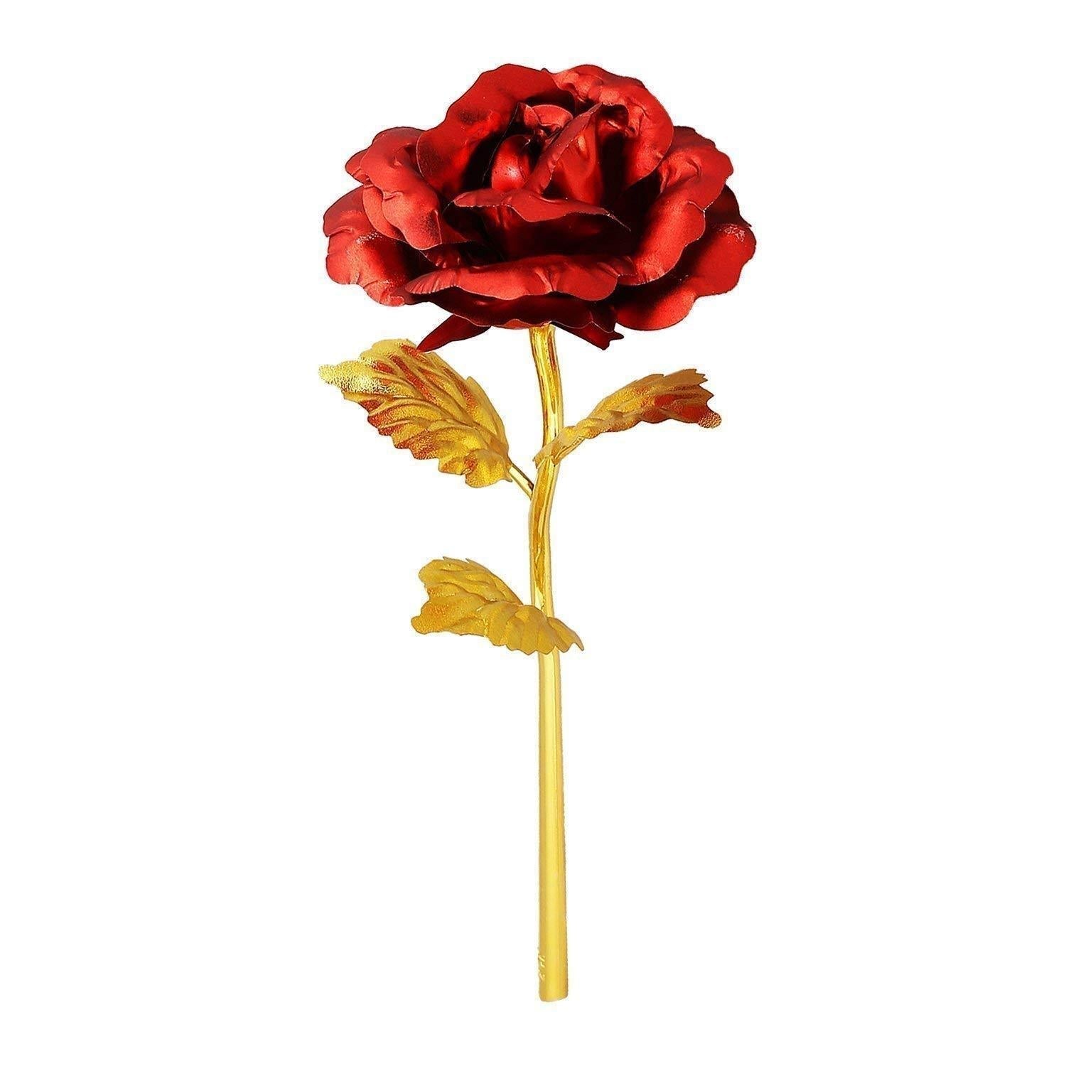 879 24K Artificial Golden Rose/Gold Red Rose with Gift Box (10 inches) 