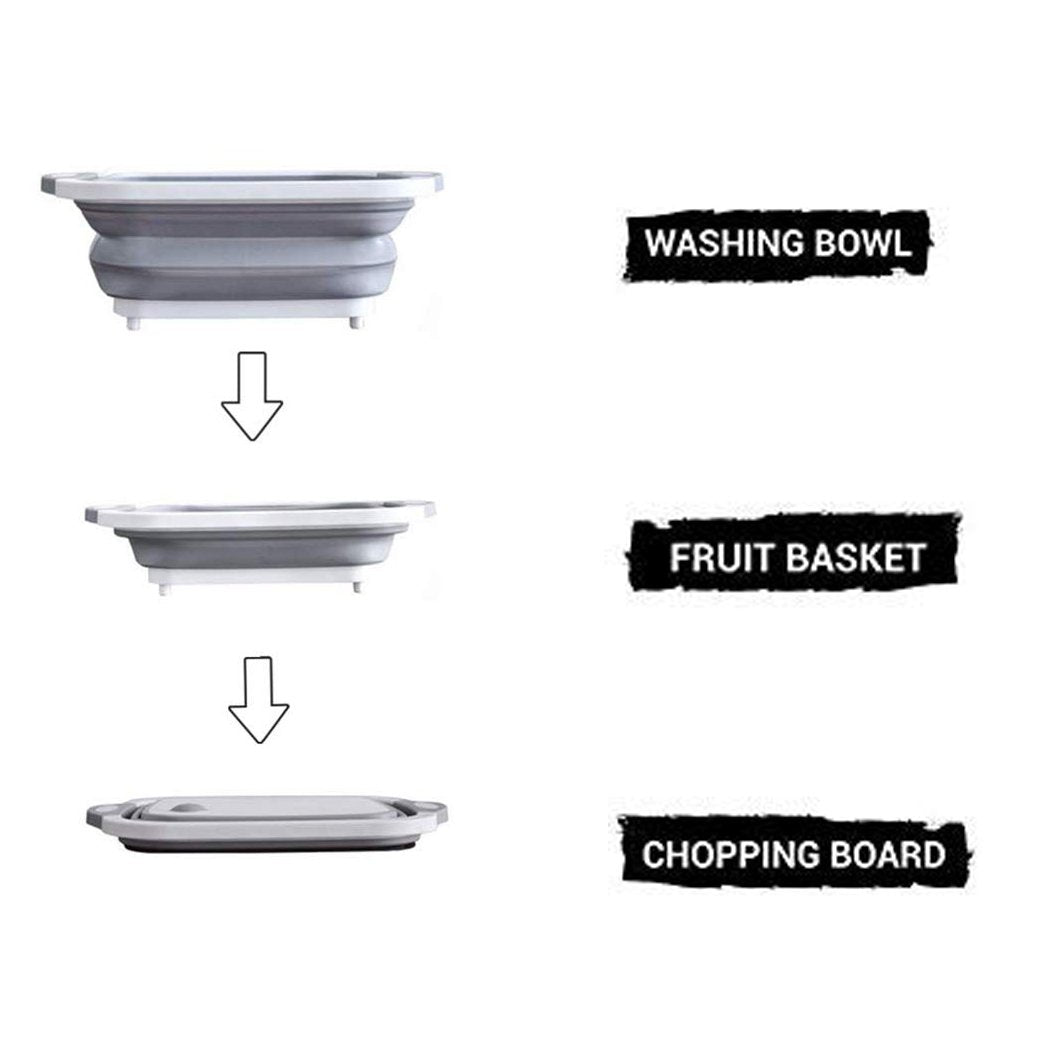 0098B (Brown Box) Foldable Chopping Board, Dish Rack, Washing Bowl & Draining Basket, 3in1 Multi-Function 