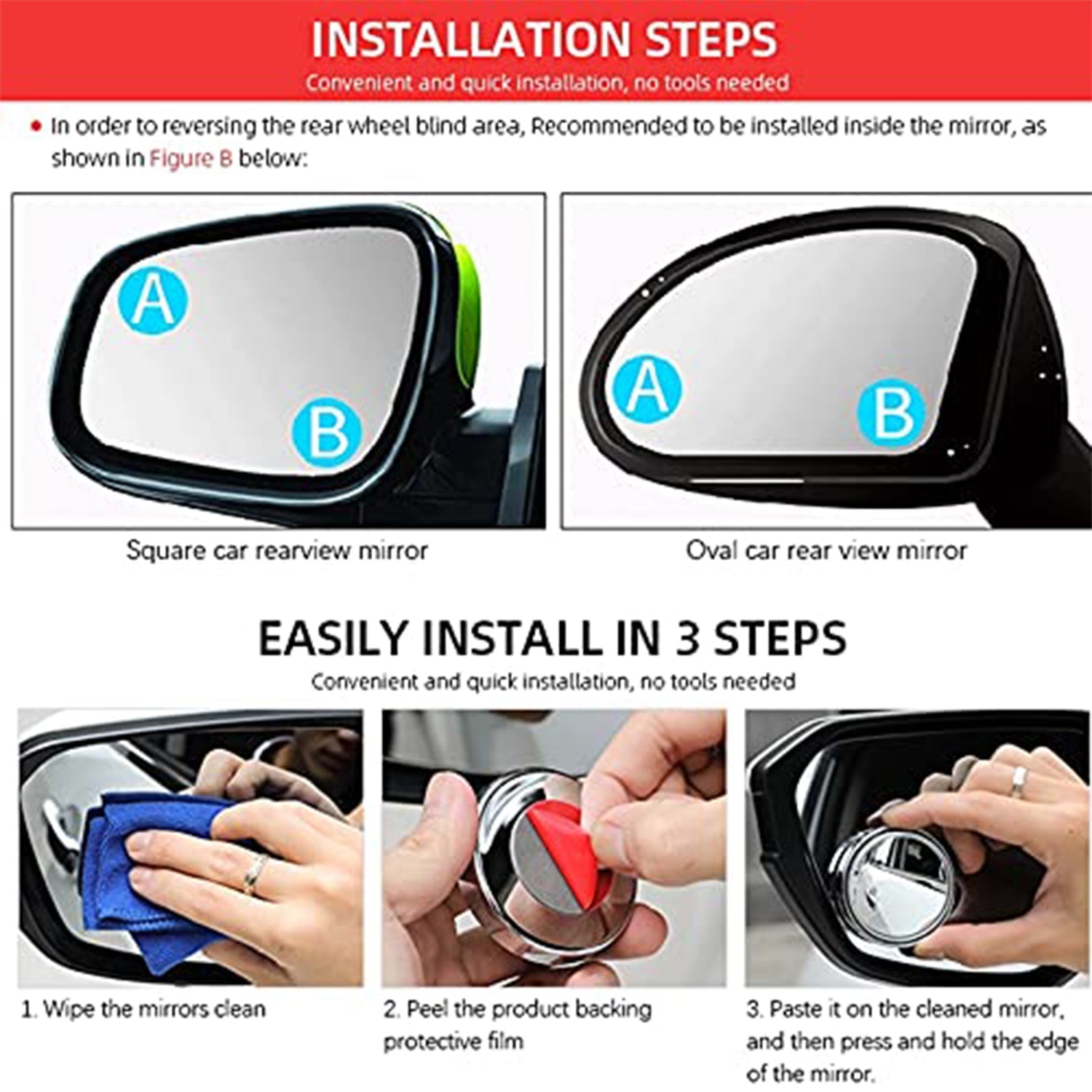 6205 360DEGREE BLIND SPOT ROUND WIDE ANGLE ADJUSTABLE CONVEX REAR VIEW MIRROR - PACK OF 2 