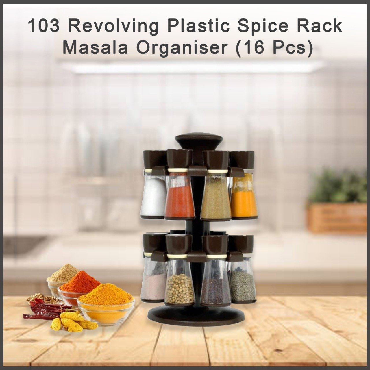103 Revolving Plastic Spice Rack Masala Organiser (16 Pcs) 