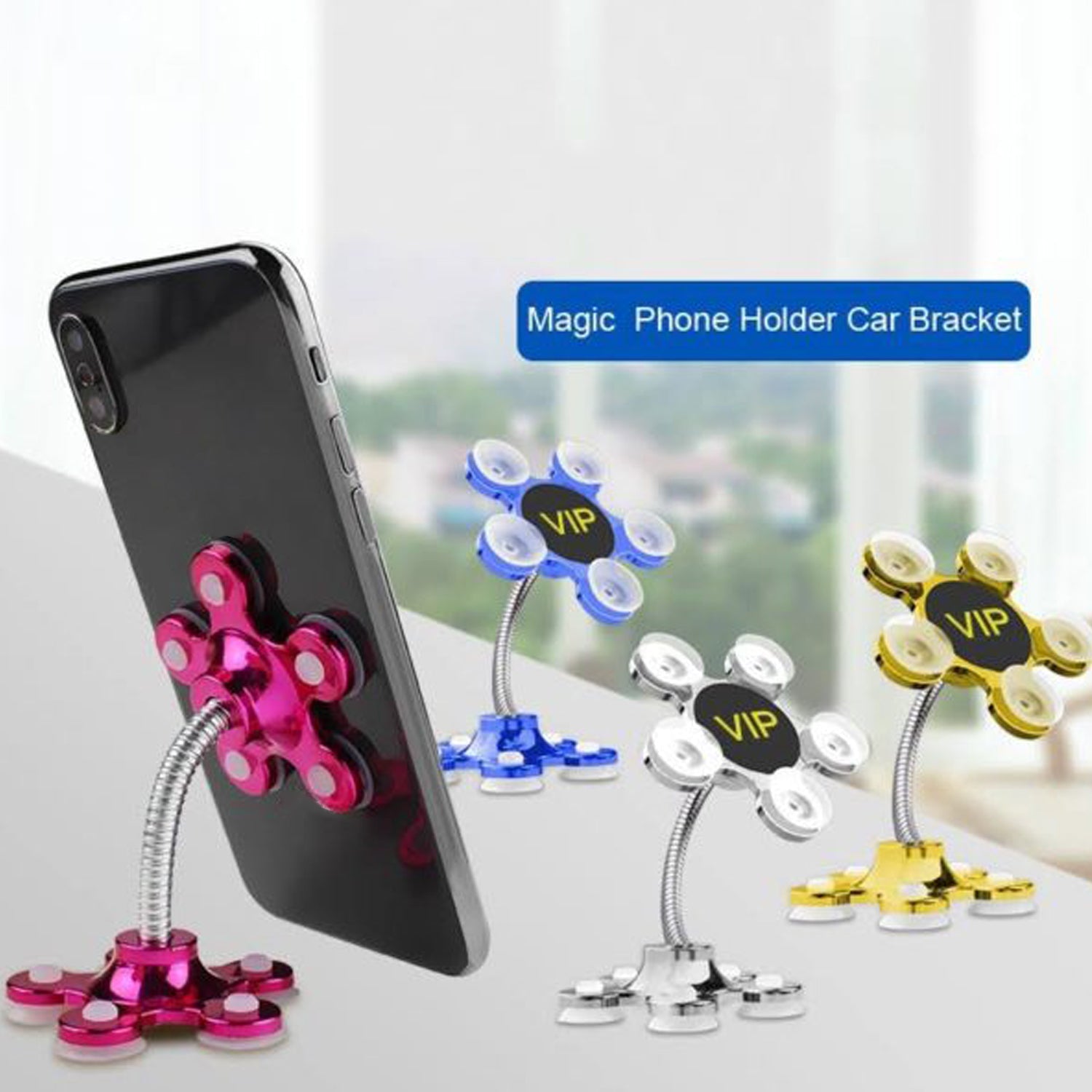 0637A Phone Holder, 360°Rotatable Phone Stand Multi-Function Double-Sided Suction Cup Mobile Phone Holder 