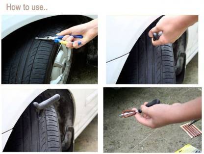 1513 Puncture Repair Kit Tubeless Tyre Full Set with Nose Pliers, Rubber Cement and Extra Strips for Cars, Bikes 